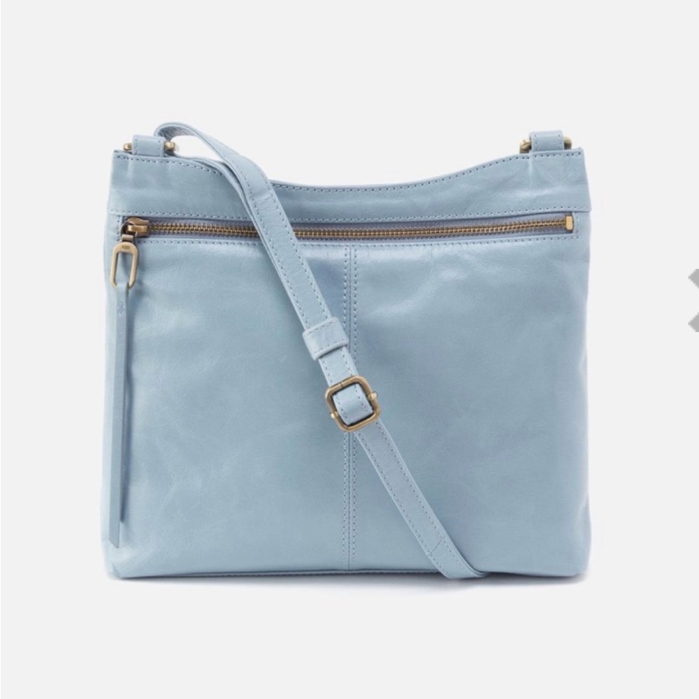 HOBO Light Blue Leather Cambel Crossbody Bag with Gold Hardware